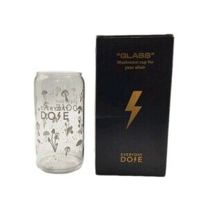 Everyday Dose Iced Coffee Drinking Glass Cup Mushrooms Design New in Box